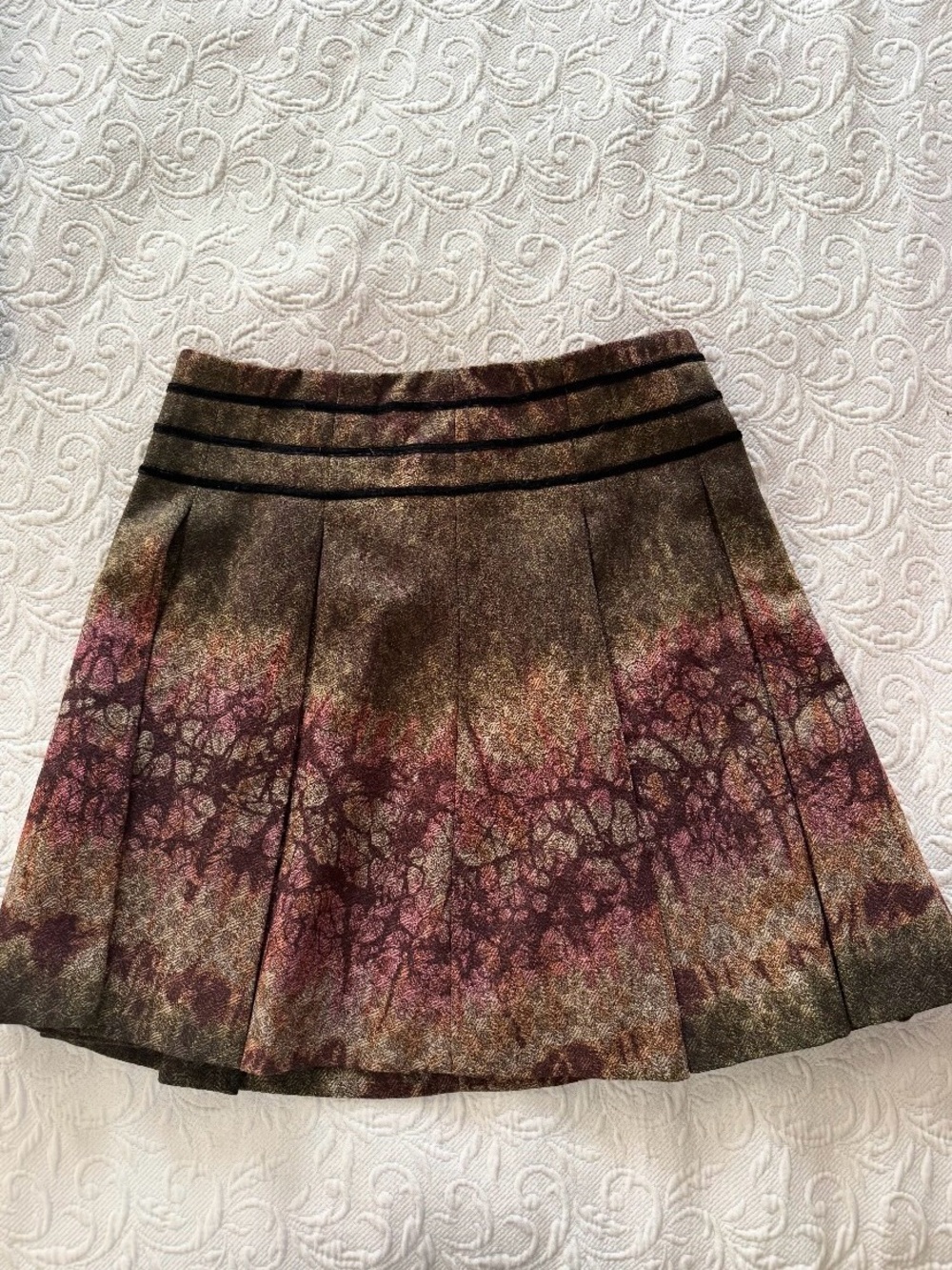 Pleated Floral Ombre Circle Skirt in Olive Green and Mauve